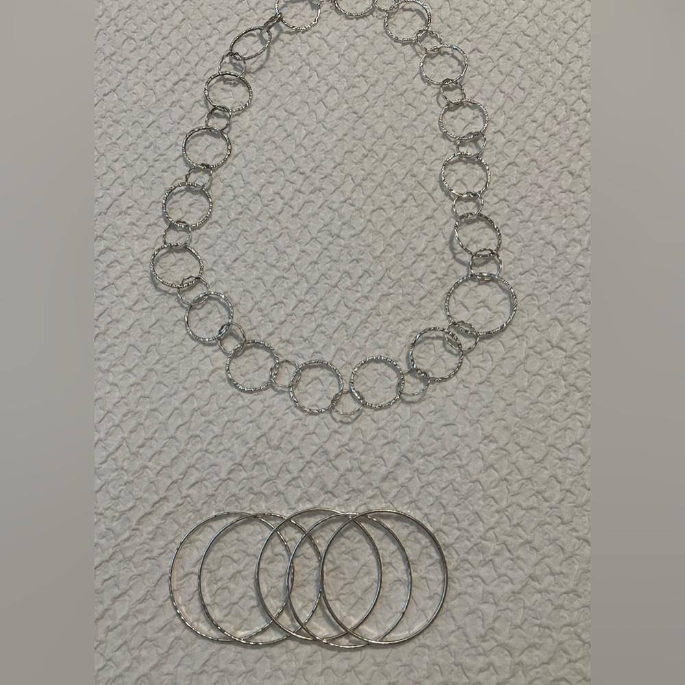 Silver hammered necklace and 5 silver hammered bangles from LOFT in EUC